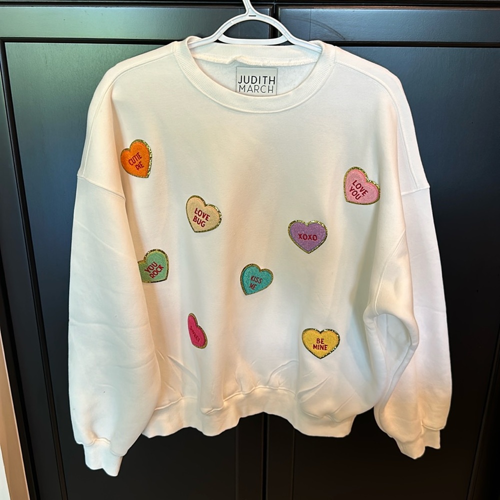 NWOT Judith March Conversation Hearts Pullover, never worn, size small